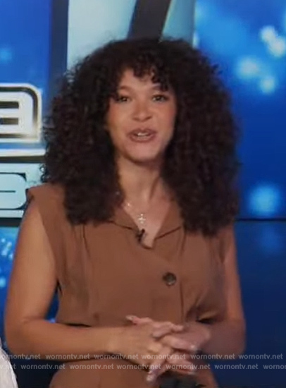Megan’s brown utility jumpsuit on Extra