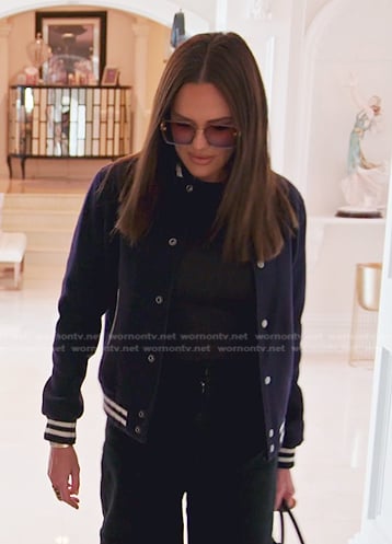 Meredith’s navy varsity jacket on The Real Housewives of Salt Lake City