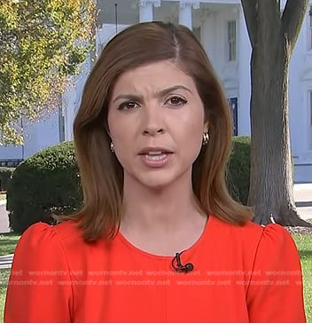 Monica Alba’s red long sleeve dress on NBC News Daily