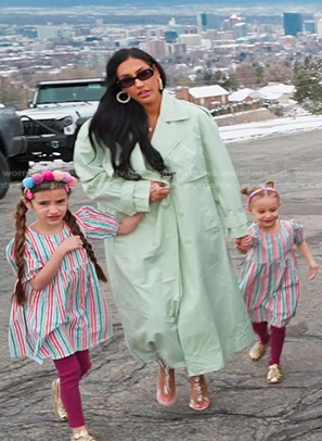 Monica’s mint green trench coat on The Real Housewives of Salt Lake City