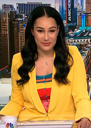 Morgan’;s yellow suit and striped top on NBC News Daily