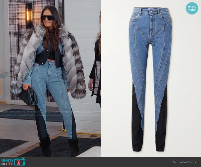 Mugler Contrast-Panel Skinny Jeans worn by Lisa Barlow on The Real Housewives of Salt Lake City