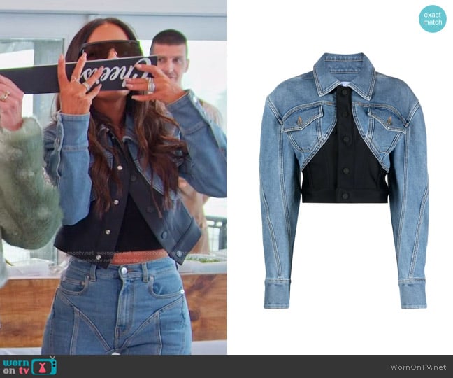 Mugler Cropped Denim Jacket worn by Lisa Barlow on The Real Housewives of Salt Lake City