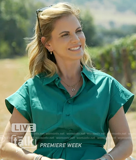 Natalie’s green tie waist top on The Talk