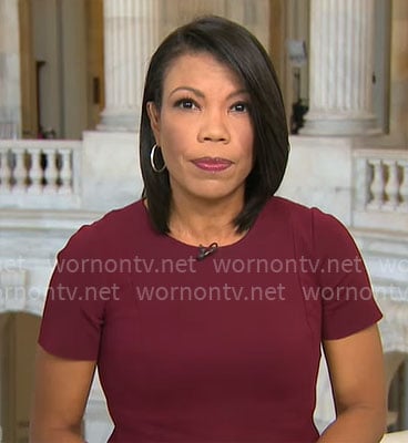 Nikole Killion’s burgundy short sleeve dress on CBS Mornings
