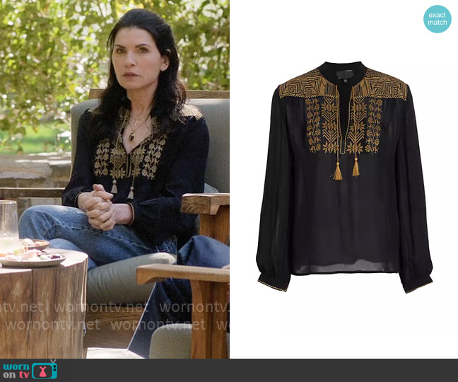 Nili Lotan Renee Blouse worn by Laura Peterson (Julianna Margulies) on The Morning Show
