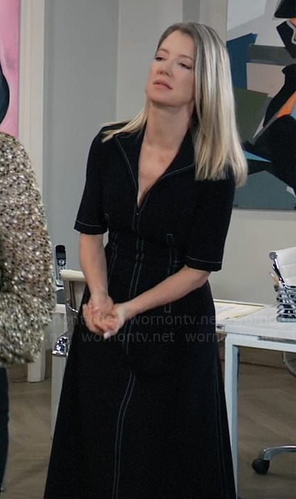 Nina’s black dress with white top stitching on General Hospital