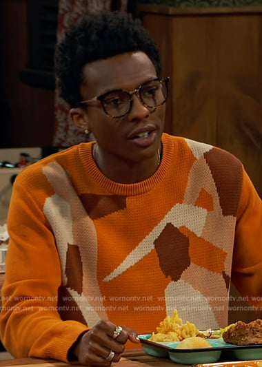Noah’s orange printed sweater on Bunkd