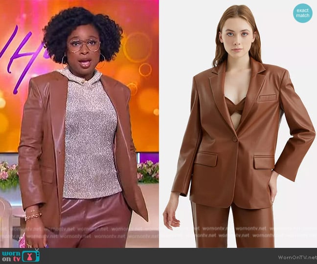 Nocturne Shoulder Pad Pleather Blazer worn by Jennifer Hudson on The Jennifer Hudson Show