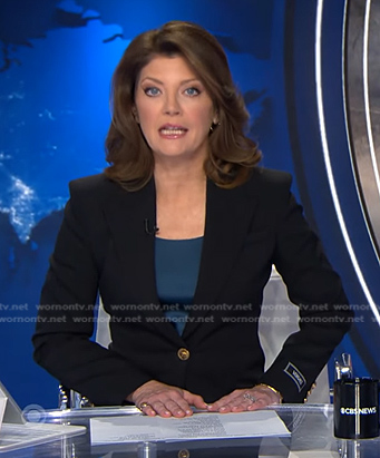 Norah’s black single-breasted blazer on CBS Evening News