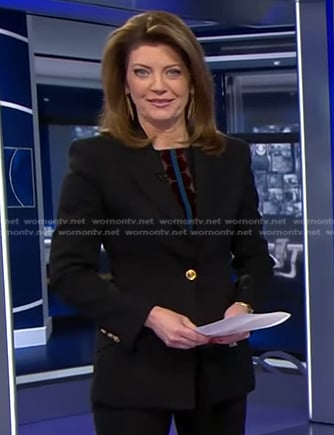 Norah’s black single-breasted blazer on CBS Evening News