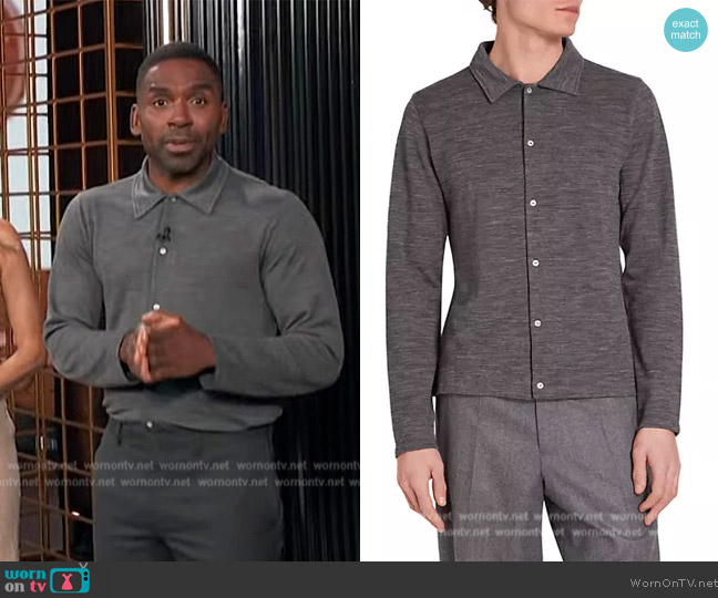 Officine Generale Brent Wool Polo Shirt worn by Justin Sylvester on E! News