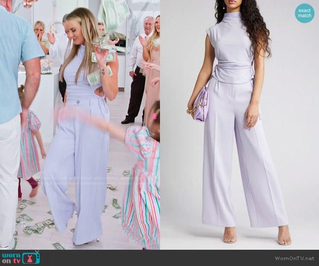 Open Edit Ruched Cutout Mock Neck Top in Purple Calluna worn by Whitney Rose on The Real Housewives of Salt Lake City