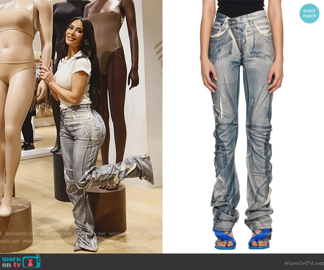 Ottolinger Blue Printed Jeans worn by Kim Kardashian (Kim Kardashian) on The Kardashians