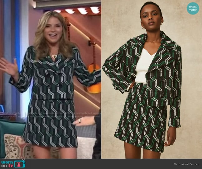 Pearl by Lela Rose Rope Jacquard Peacoat worn by Janna Bush Hager on The Kelly Clarkson Show