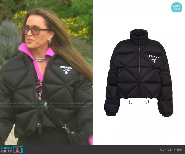 Prada Re-Nylon Gabardine Cropped Down Jacket worn by Kyle Richards on The Real Housewives of Beverly Hills