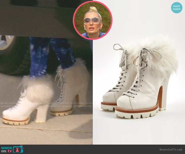 Prada Suede Faux Fur Trim Lace-Up Boots worn by Erika Jayne on The Real Housewives of Beverly Hills