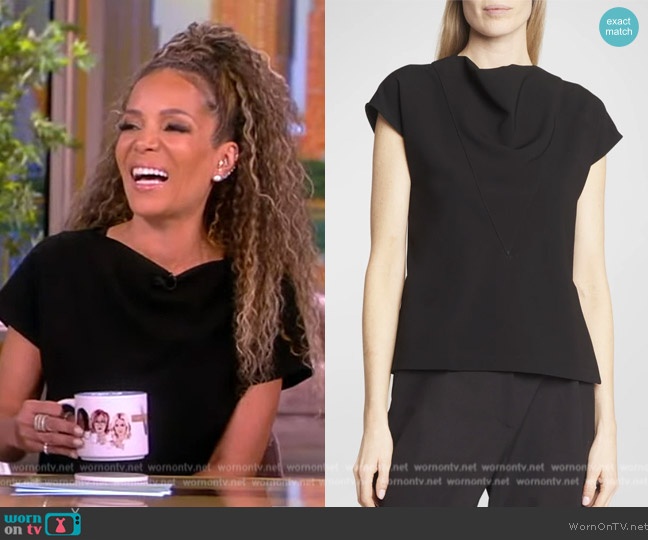 Proenza Schouler Cowl-Neck Short-Sleeve Matte Crepe Top worn by Sunny Hostin on The View