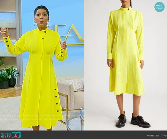 Proenza Schouler Long Sleeve Crushed Matte Satin Shirtdress worn by Tamron Hall on Tamron Hall Show