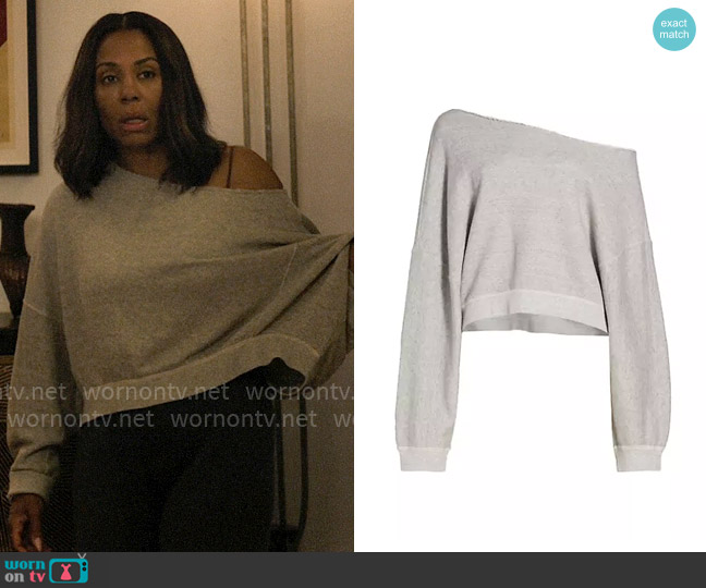 R13 Patti Off-the-Shoulder Sweatshirt worn by Mia Jordan (Karen Pittman) on The Morning Show