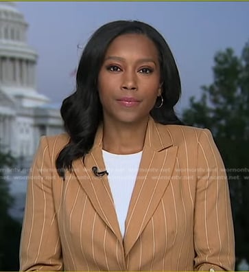 Rachel’s beige pinstripe blazer on Good Morning America