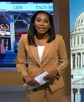 Rachel’s beige pinstripe blazer on Good Morning America