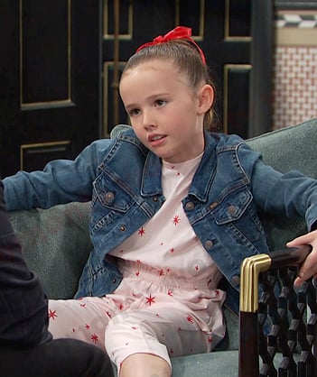 Rahcel’s pink star print jumpsuit and denim jacket on Days of our Lives