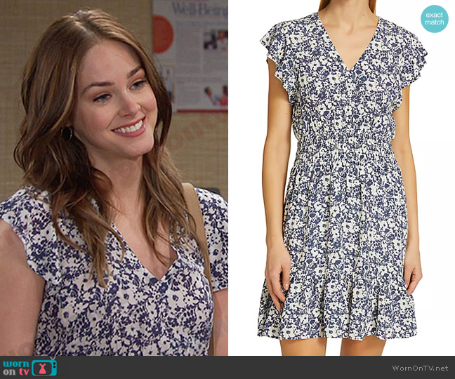 Rails Tara Printed Minidress in Navy White Texture Floral worn by Stephanie Johnson (Abigail Klein) on Days of our Lives