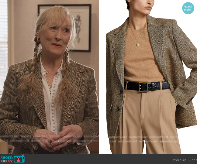Ralph Lauren Herringbone Linen-Blend Blazer worn by Loretta Durkin (Meryl Streep) on Only Murders in the Building