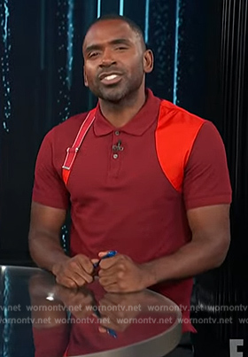 Justin’s red strap detail polo on E! News