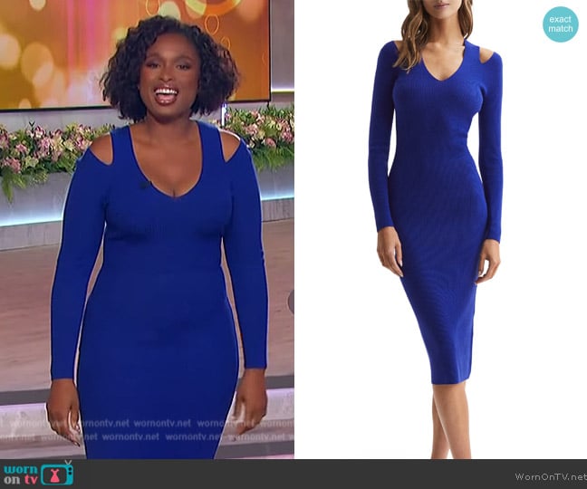 Reiss Kara Long Sleeve Cutout Rib Sweater Dress worn by Jennifer Hudson on The Jennifer Hudson Show