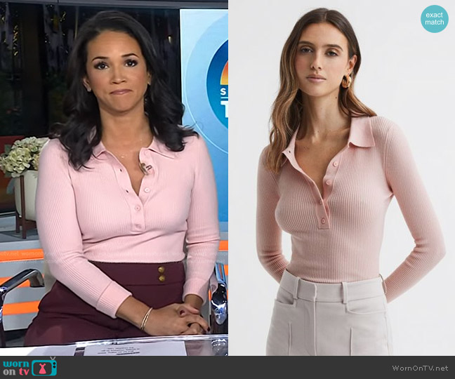 Reiss Sienna Polo Shirt in Blush worn by Laura Jarrett on Today