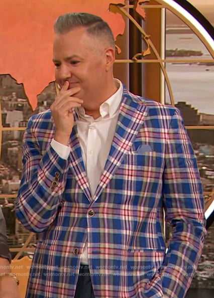 Ross Mathew’s blue plaid blazer on The Drew Barrymore Show