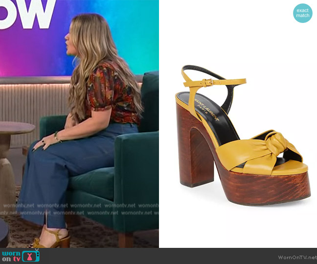 Saint Laurent Bianca Knotted Leather Platform Sandals worn by Kelly Clarkson on The Kelly Clarkson Show