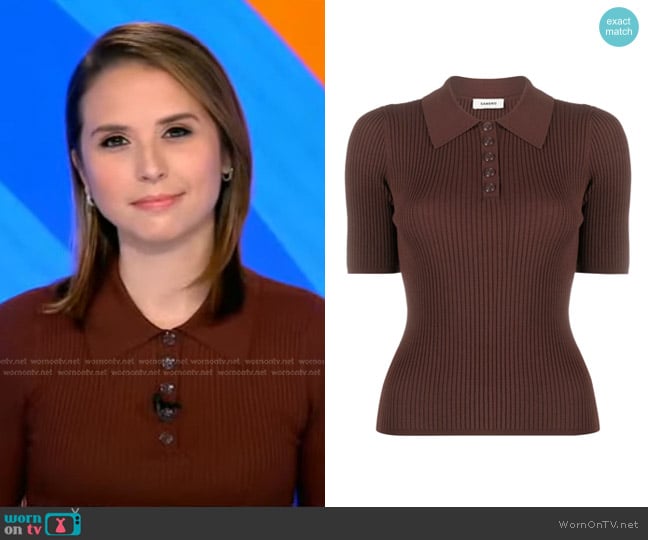 Sandro Ribbed Polo Shirt worn by Elizabeth Schulze on Good Morning America