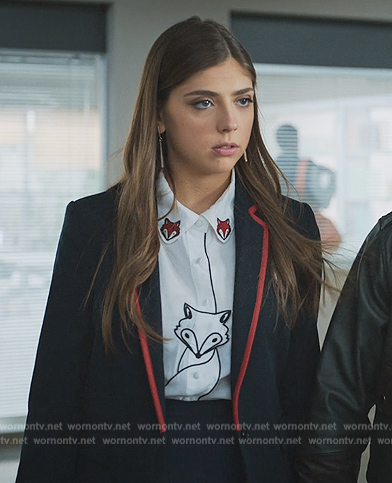 Sara’s white fox embroidered top on Elite