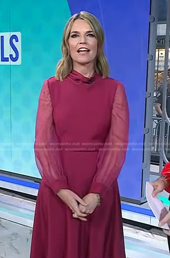 Savannah’s red sheer sleeve dress on Today