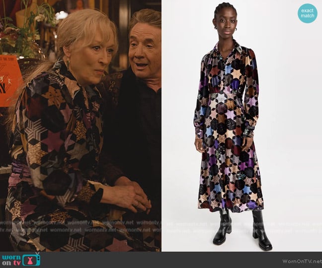 Sea Estrella Print Long Sleeve Dress worn by Loretta Durkin (Meryl Streep) on Only Murders in the Building