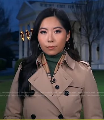Selina Wang’s tanned trench coat on Good Morning America