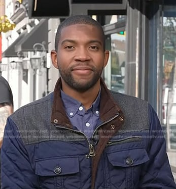 Shaquille Brewster’s navy quilted jacket on NBC News Daily