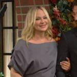 Sharon’s grey off shoulder gown on The Young and the Restless