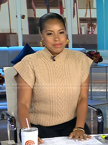 Sheinelle’s beige cable knit sweater on Today