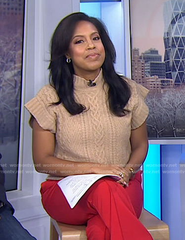 Sheinelle’s beige cable knit sweater on Today