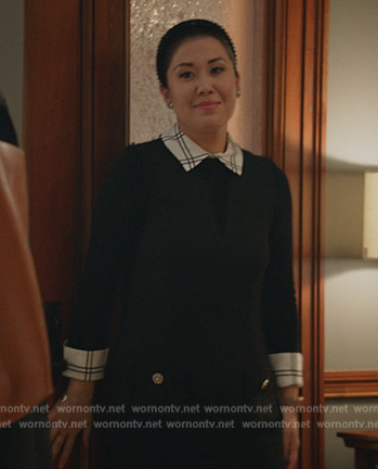 Sherri’s black plaid collar trim sweater on All Rise