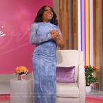 Sherri’s blue ruched one sleeve dress on Sherri