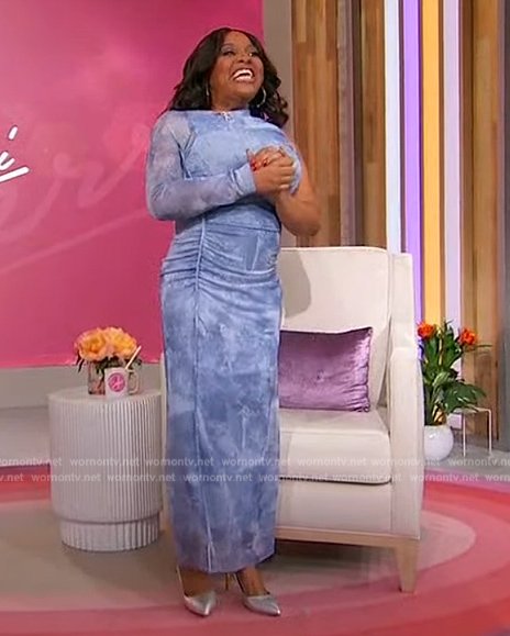 Sherri’s blue ruched one sleeve dress on Sherri