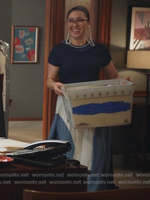 Sherri’s pleated colorblock skirt and top on All Rise