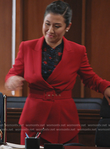 Sherri’s red belted blazer on All Rise