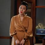 Sherri’s bronze ruffle wrap dress on All Rise