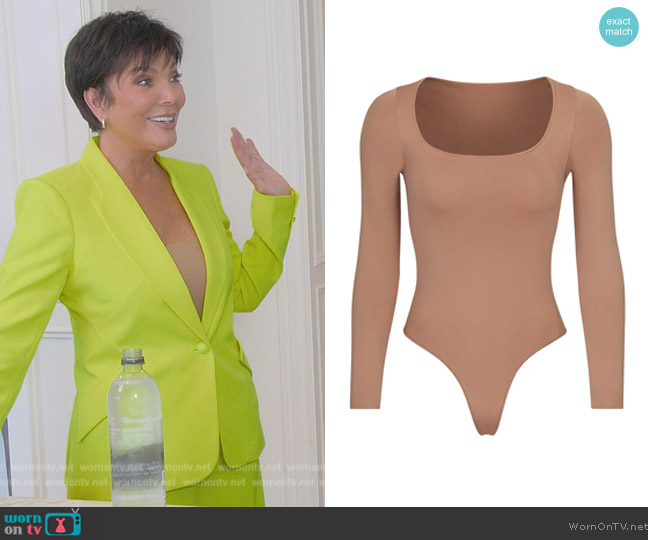 Skims Essential Long Sleeve Scoop Neck Bodysuit worn by Kim Kardashian (Kim Kardashian) on The Kardashians